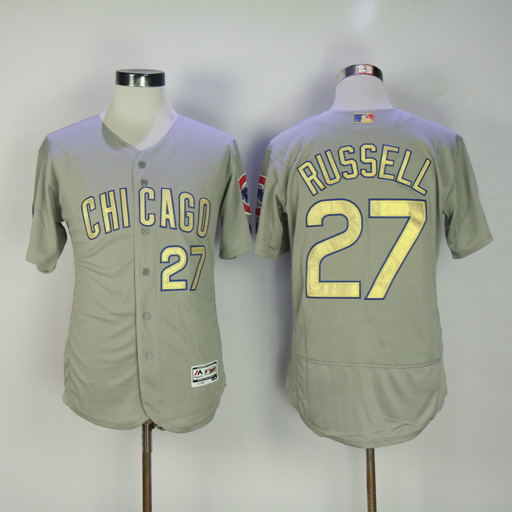 Men Chicago Cubs 27 Russell Grey Champion MLB Jerseys